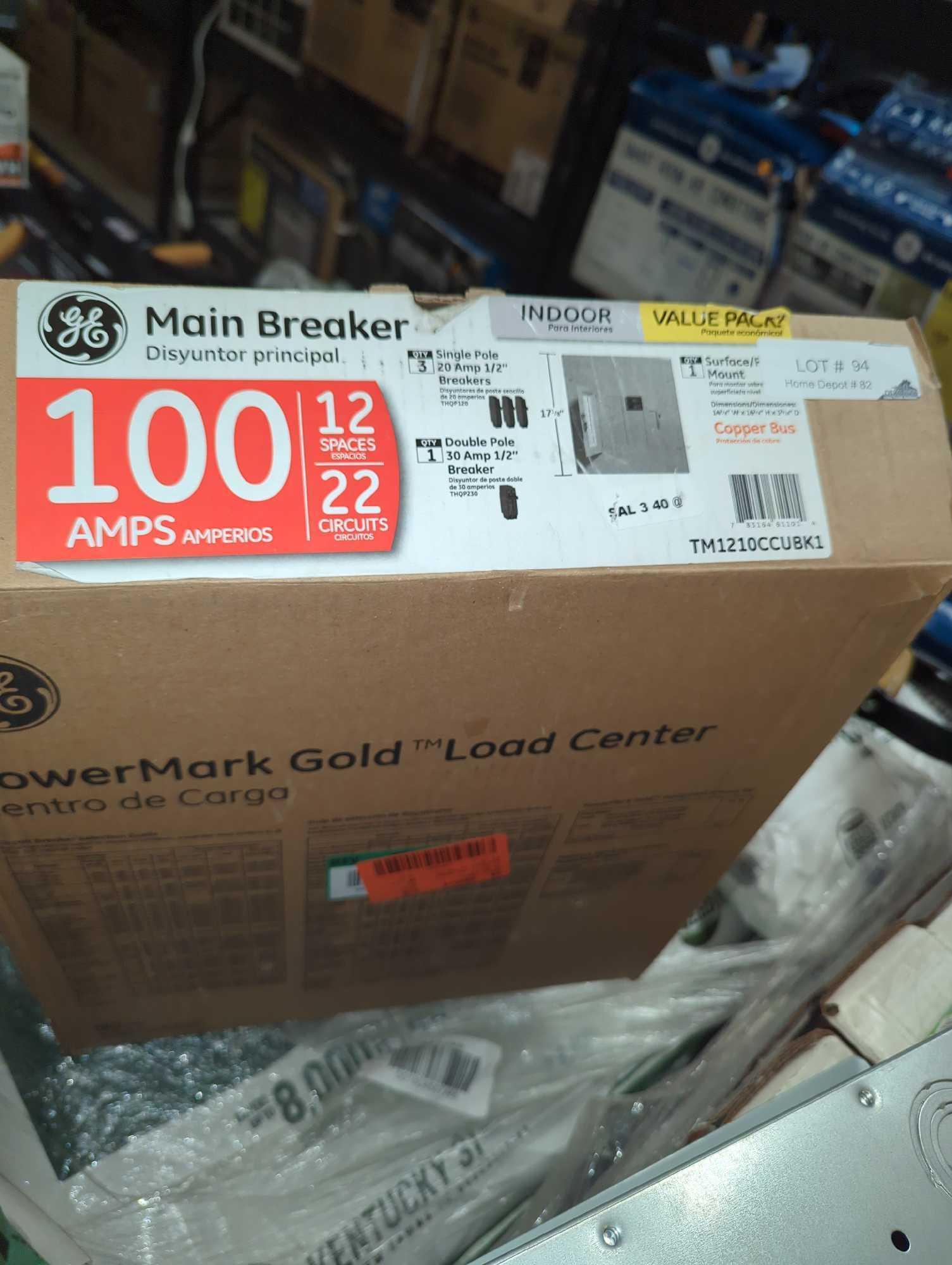 GE 100 Amp 12-Space 22-Circuit Main Breaker Indoor Load Center and Breaker Kit, Retail Price $88,
