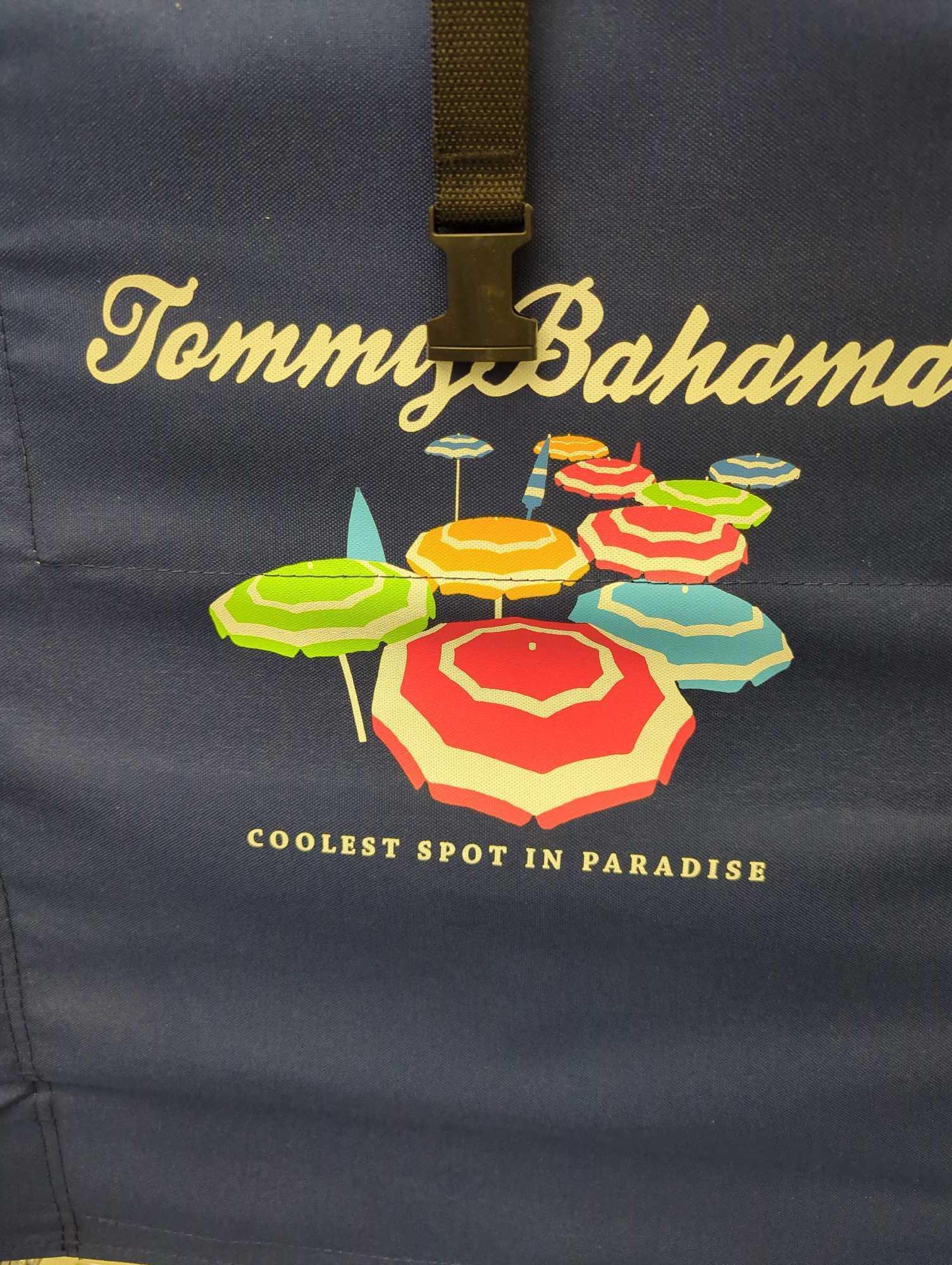 Tommy Bahama Navy Blue Aluminum and Fabric 5-Position Lay Flat Backpack Beach Chair, Appears to be