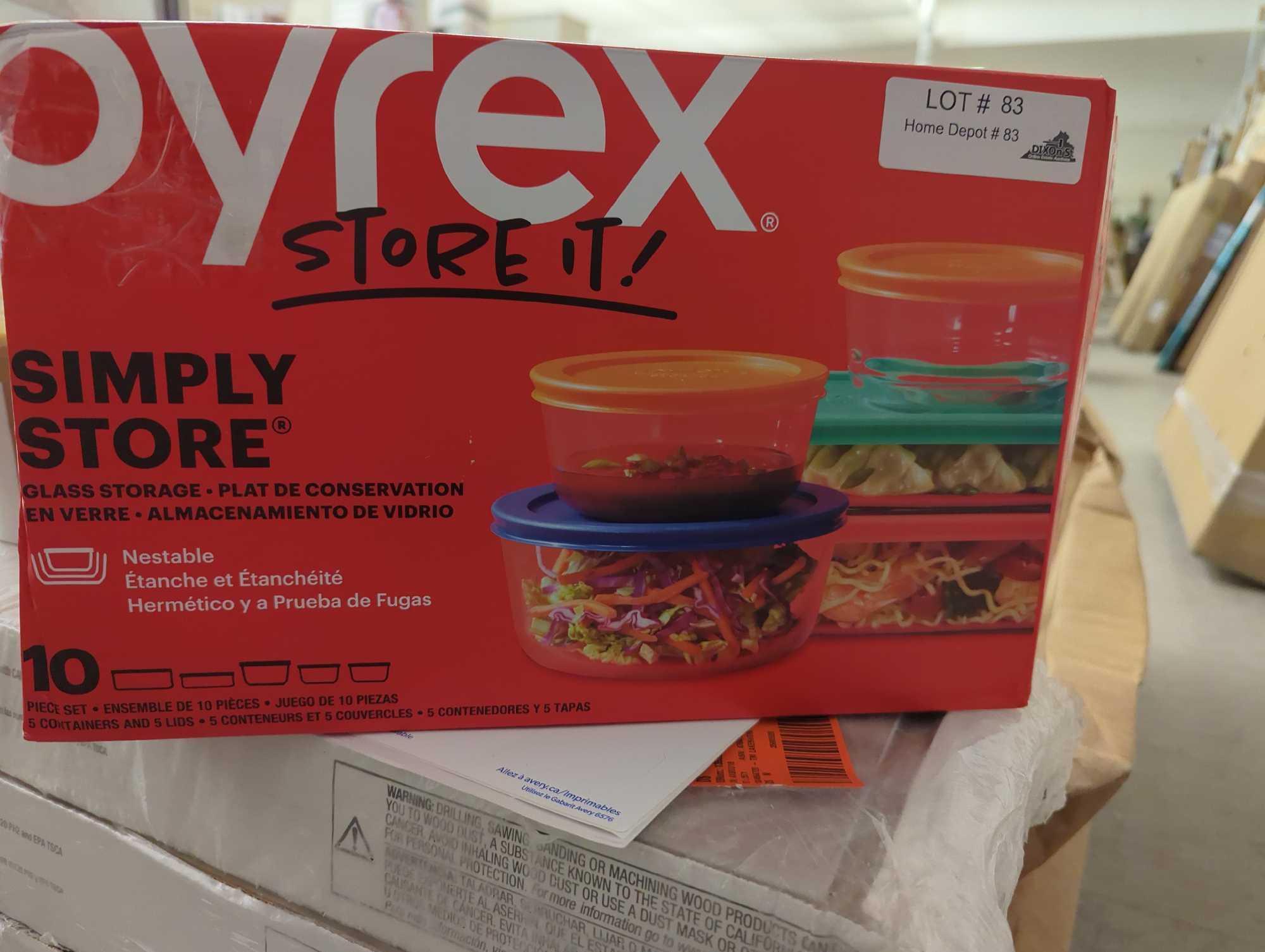 Pyrex Simply Store 10 Piece Glass Storage Bakeware Set with Assorted Colored Lids, Appears to be