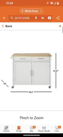 StyleWell Glenville Cream White Rolling Kitchen Cart with Butcher Block Top and Double-Drawer