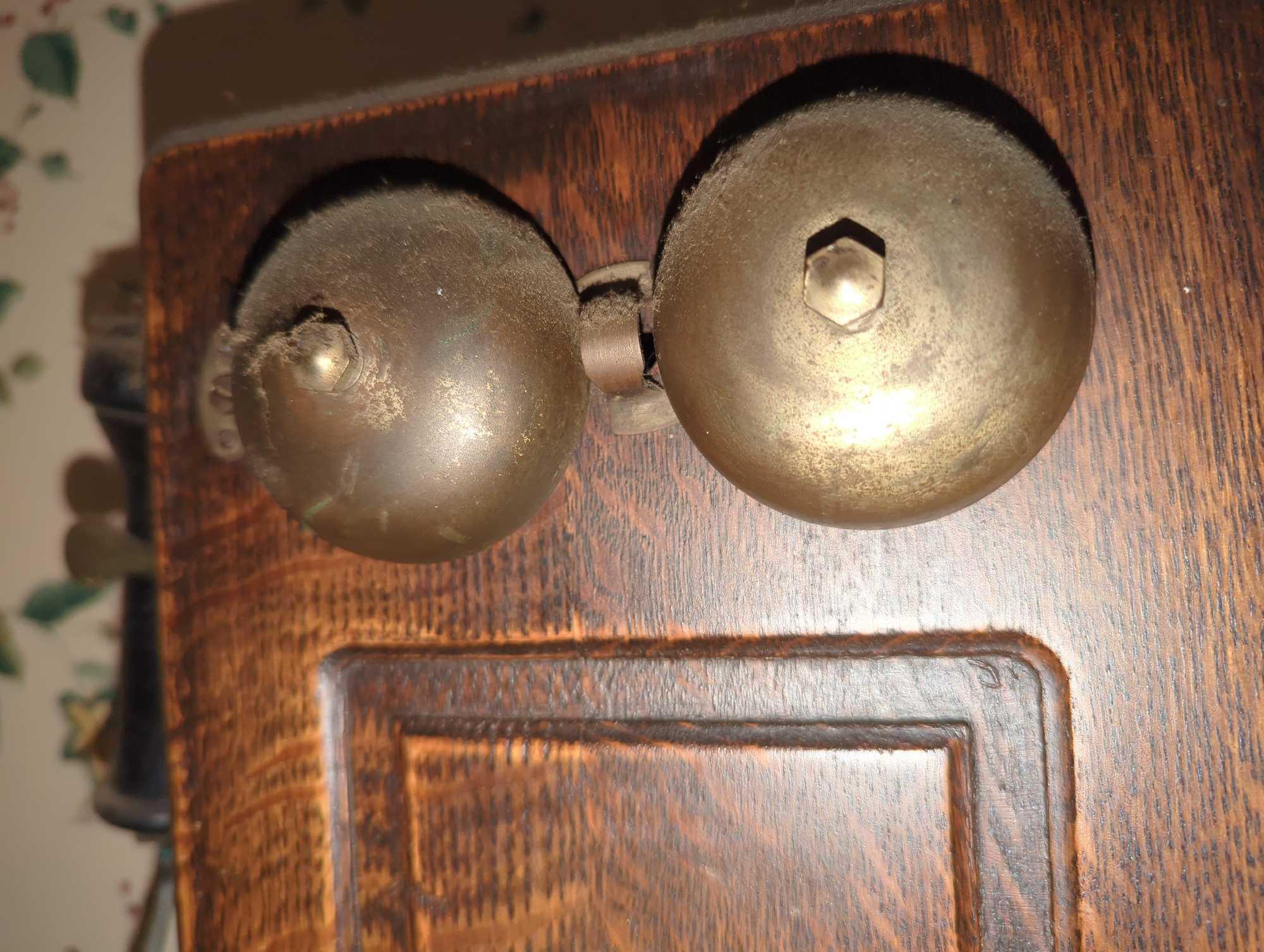 (DR) AMERICAN ELECTRIC TELEPHONE CO. OLD STYLE WALL PHONE, APPROXIMATE DIMENSIONS - 24" H X 13" W X