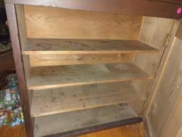 (DR) CHESTNUT CABINET WITH 4 SHELVES AND 1 DOOR, APPROXIMATE DIMENSIONS - 26" H X 26" W X 10" D, HAS