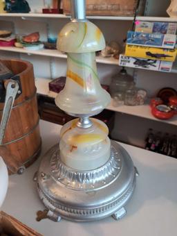 (BR2) VINTAGE SILVER TONE & GREEN MARBLE COLORED GLASS SMOKING STAND (USED TO BE A FLOOR LAMP). ONE