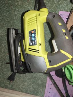 (BR3) LOT OF ASSORTED ITEMS INCLUDING RYOBI 4.8 AMP CORDED VARIABLE SPEED ORBITAL JIG SAW (USED,
