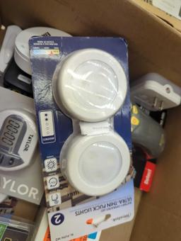 Box Lot of Assorted Items Including General Tools Combo Pin and Pinless Moisture Meter for Water