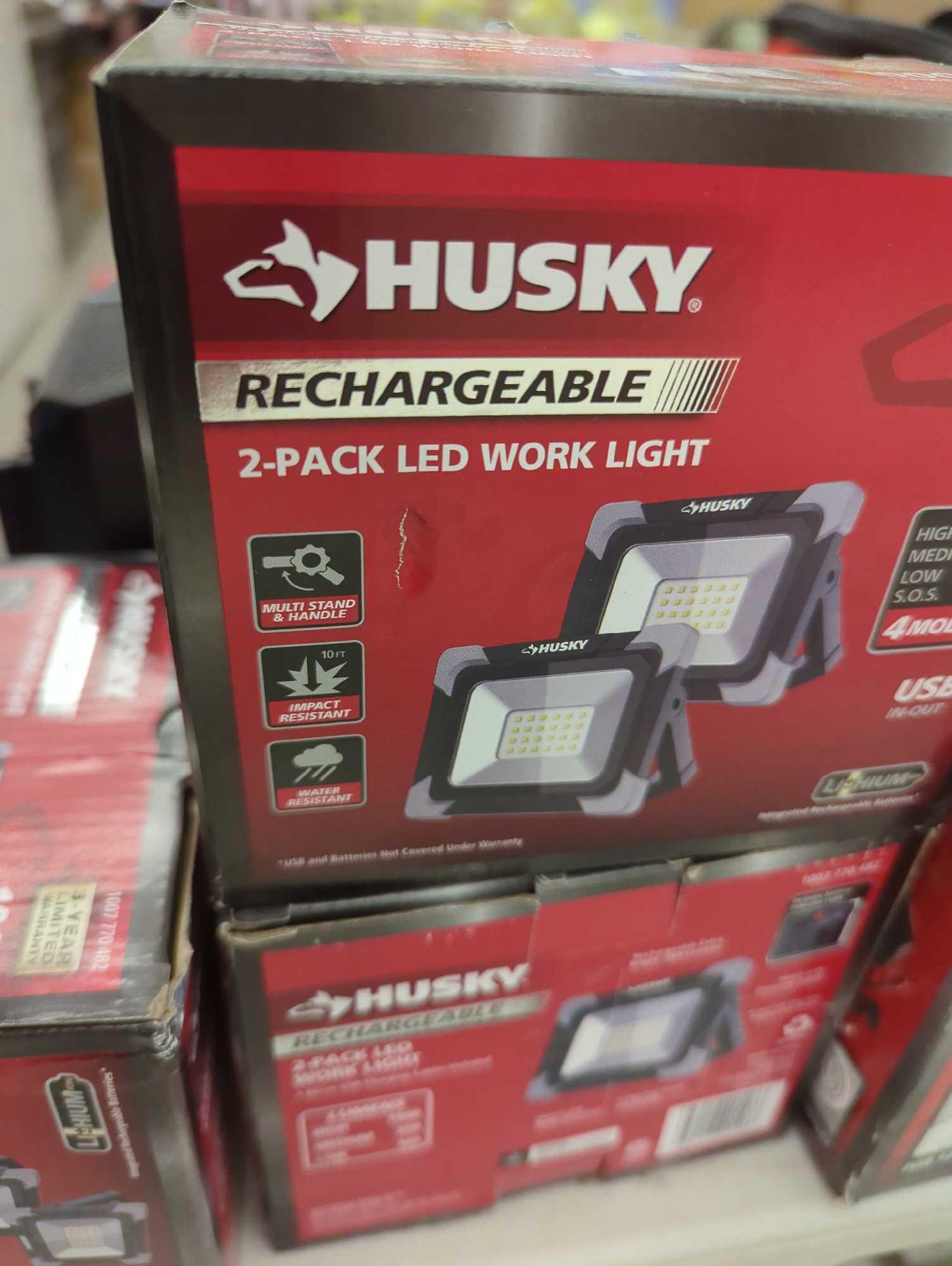 Lot of 3 Husky 1000 Lumen Rechargeable Work Light (2-Pack), Appears to be New in Factory Sealed Box