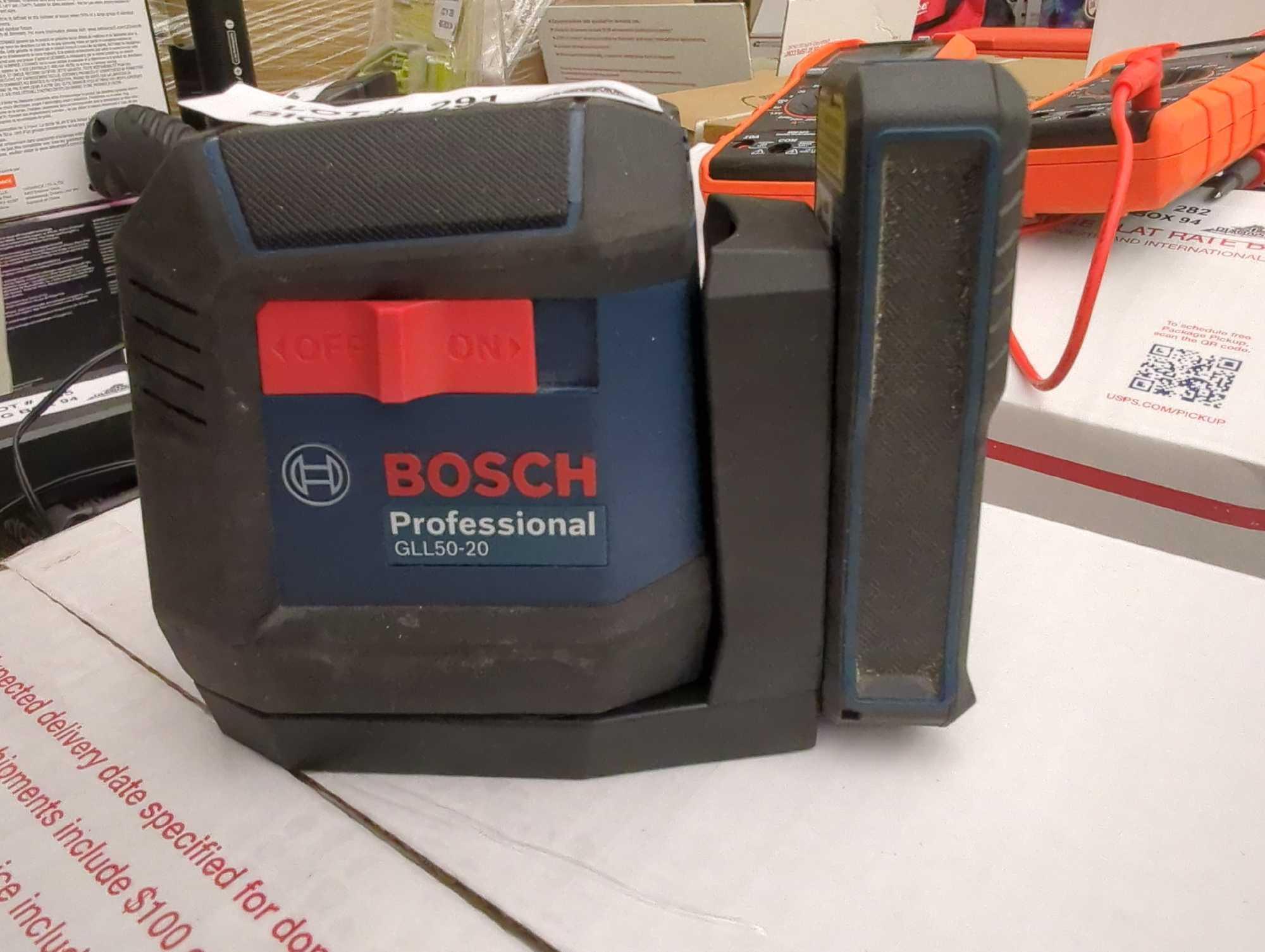 Lot of 2 Bosch Items to Include, 65 ft. Dual Power Battery Red Beam Self-Leveling Cross-Line Laser