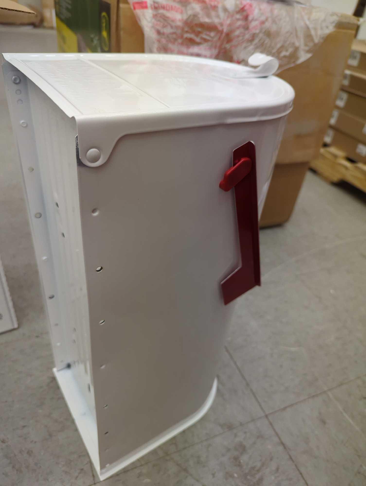 (Has some Minor Denting) Architectural Mailboxes Elite White, Large, Steel, Post Mount Mailbox,