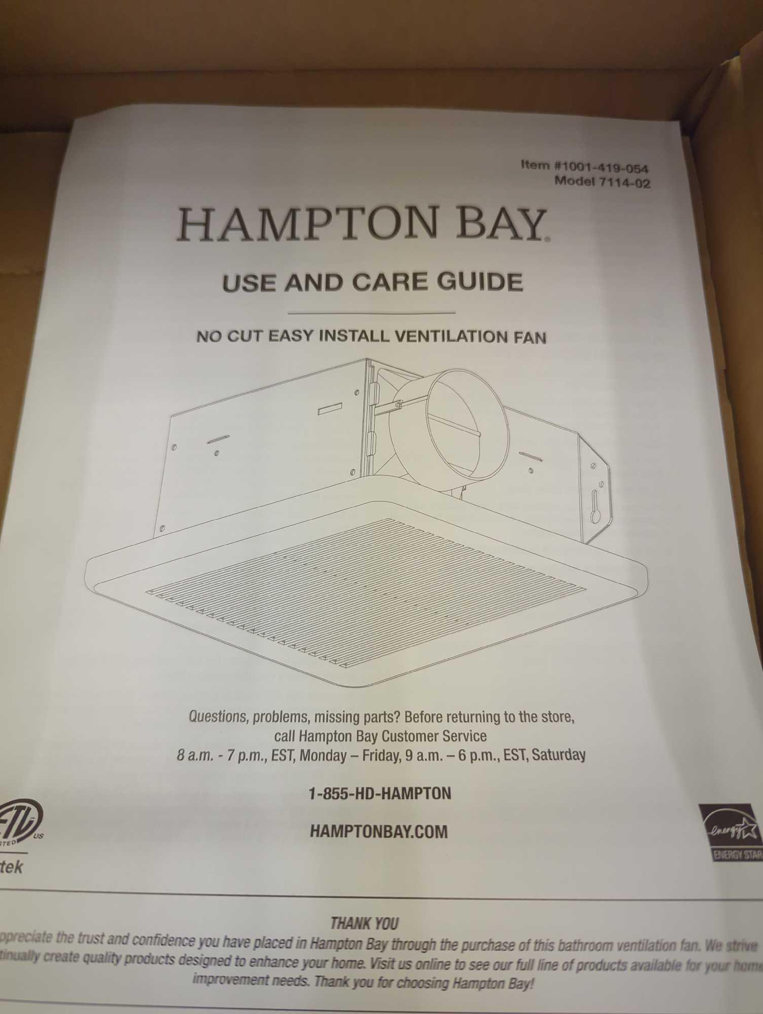 (Missing Cover) Hampton Bay 50 CFM Wall/Ceiling Mount Roomside Installation Bathroom Exhaust Fan,