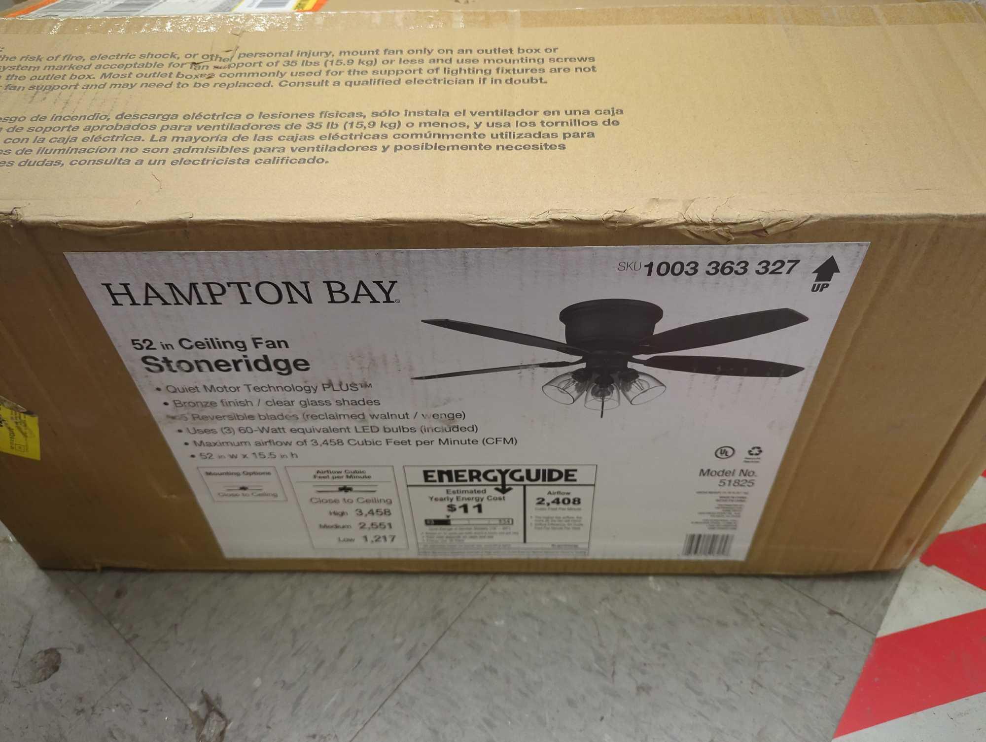 Hampton Bay Stoneridge 52 in. Indoor LED Bronze Hugger Ceiling Fan with Light Kit, 5 Reversible