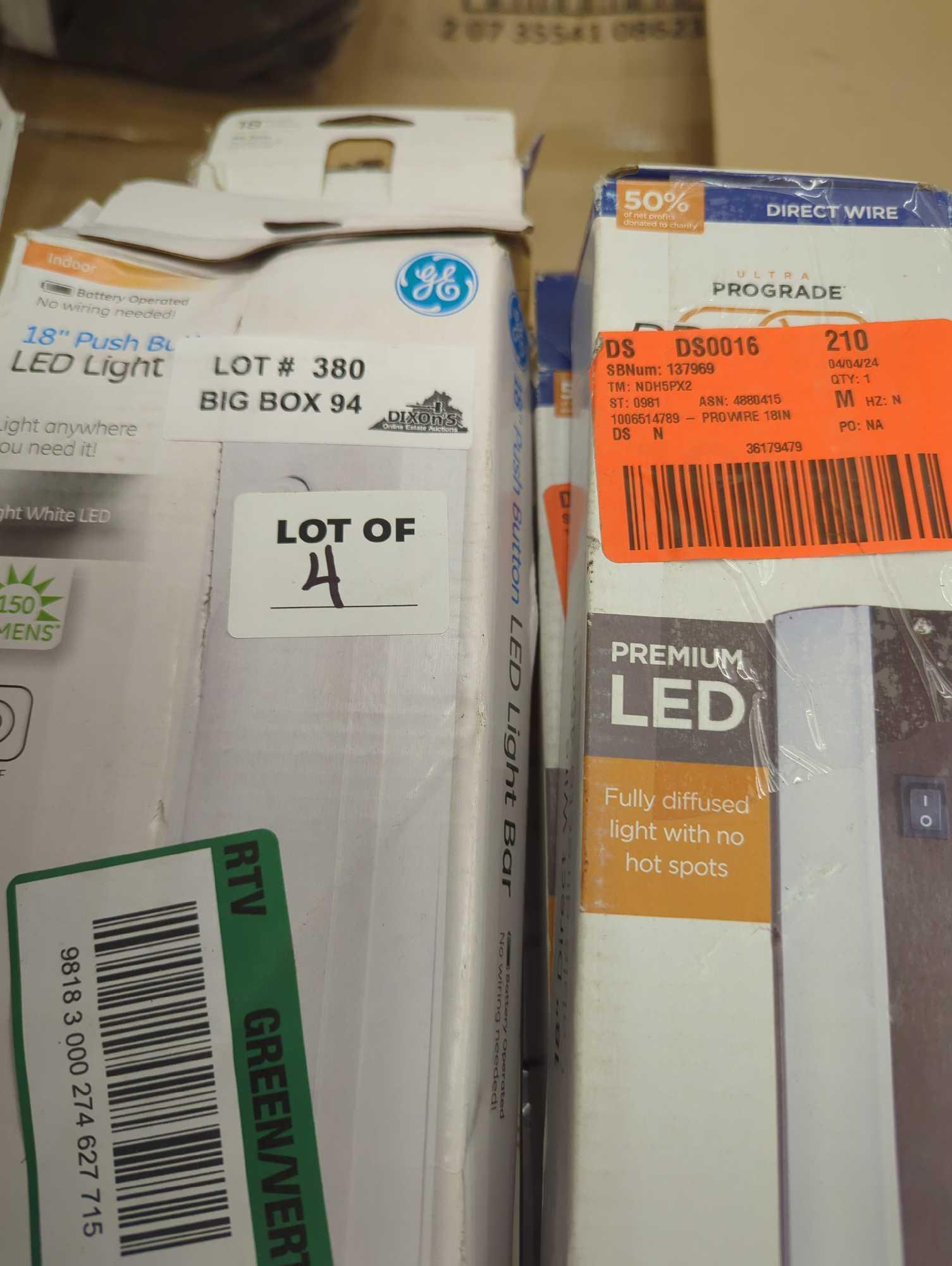 Lot of assorted Lights To Include, GE Battery-Operated 18 in. LED White Under Cabinet Light Bar, (2)