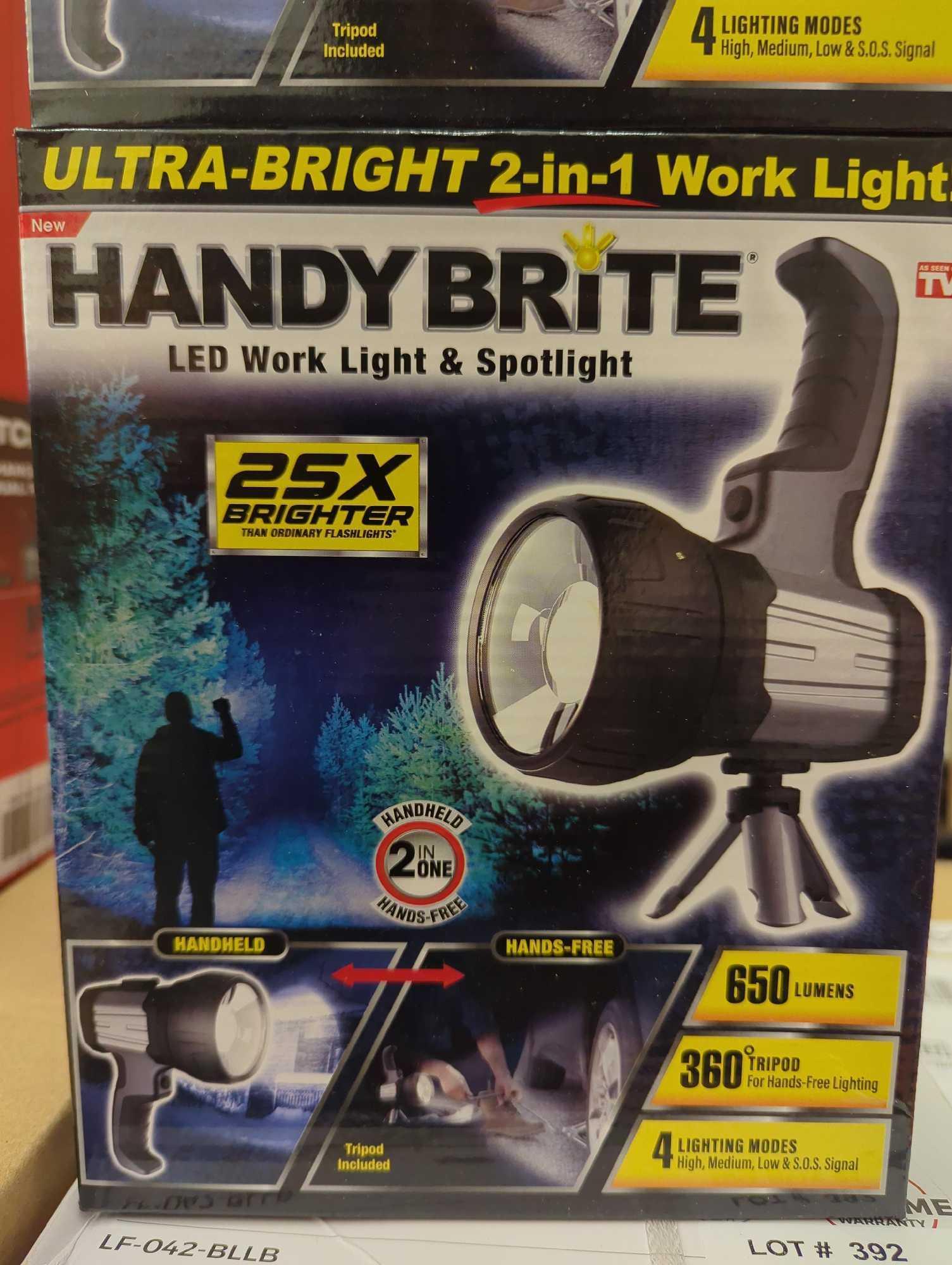 Lot of 2 HANDY BRITE Ultra-Bright LED Cordless 2-in-1 Tripod Work Light, Appears to be New in