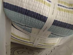 LEVTEX HOME Bayport 3-Piece Blue, Green and Cream Cotton Full/Queen Quilt Set, Retail Price $150,