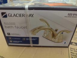 Glacier Bay Builders 4 in. Centerset Double Handle Low-Arc Bathroom Faucet in Polished Brass,