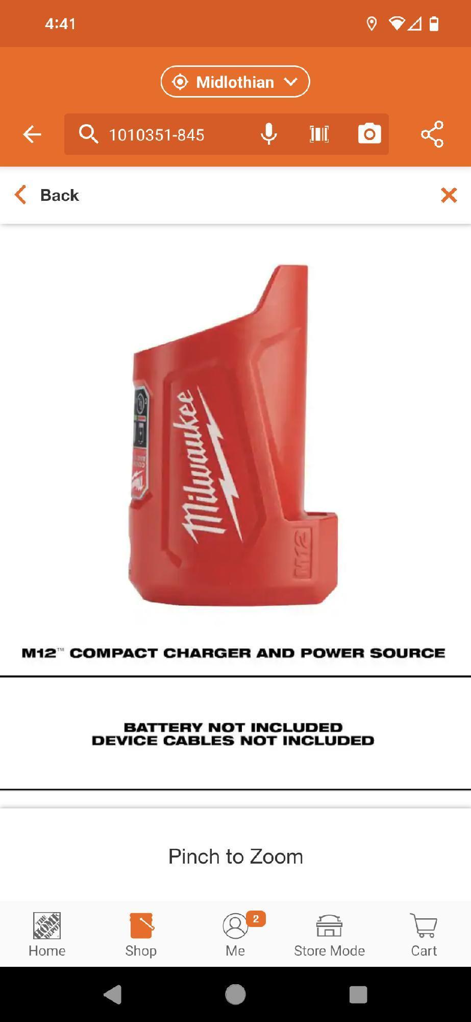 Milwaukee M12 12-Volt Lithium-Ion Charger and Portable Power Source, Retail Price $69, Appears to be