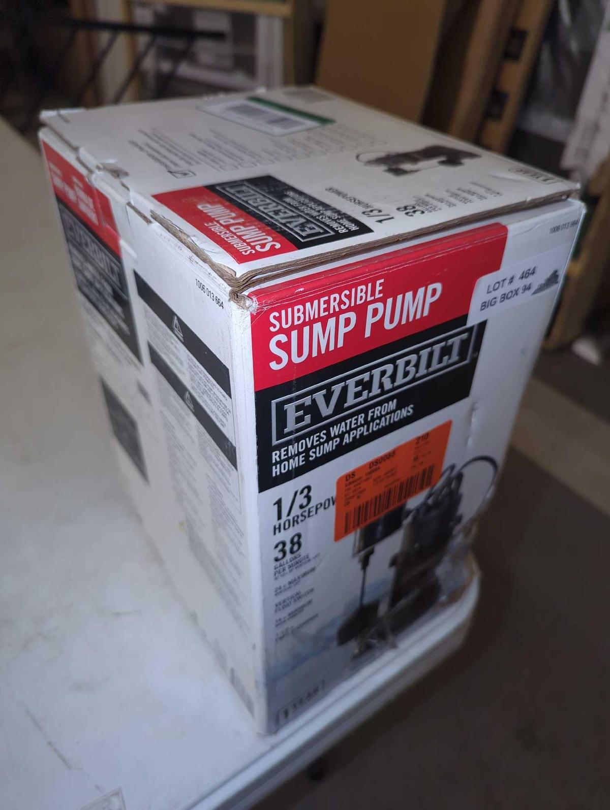 Everbilt 1/3 HP Aluminum Sump Pump Vertical Switch, Retail Price $139, Appears to be Used, What You