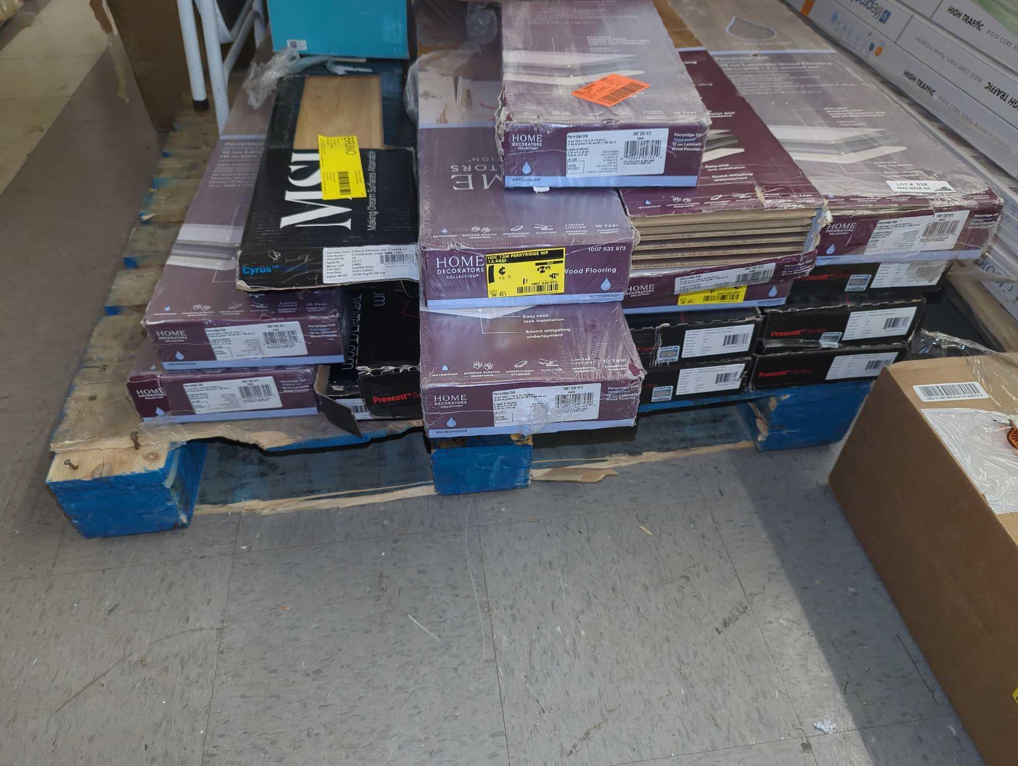 Pallet of 15 Cases of Assorted Flooring Including 8 Cases of Home Decorators Collection Perryridge
