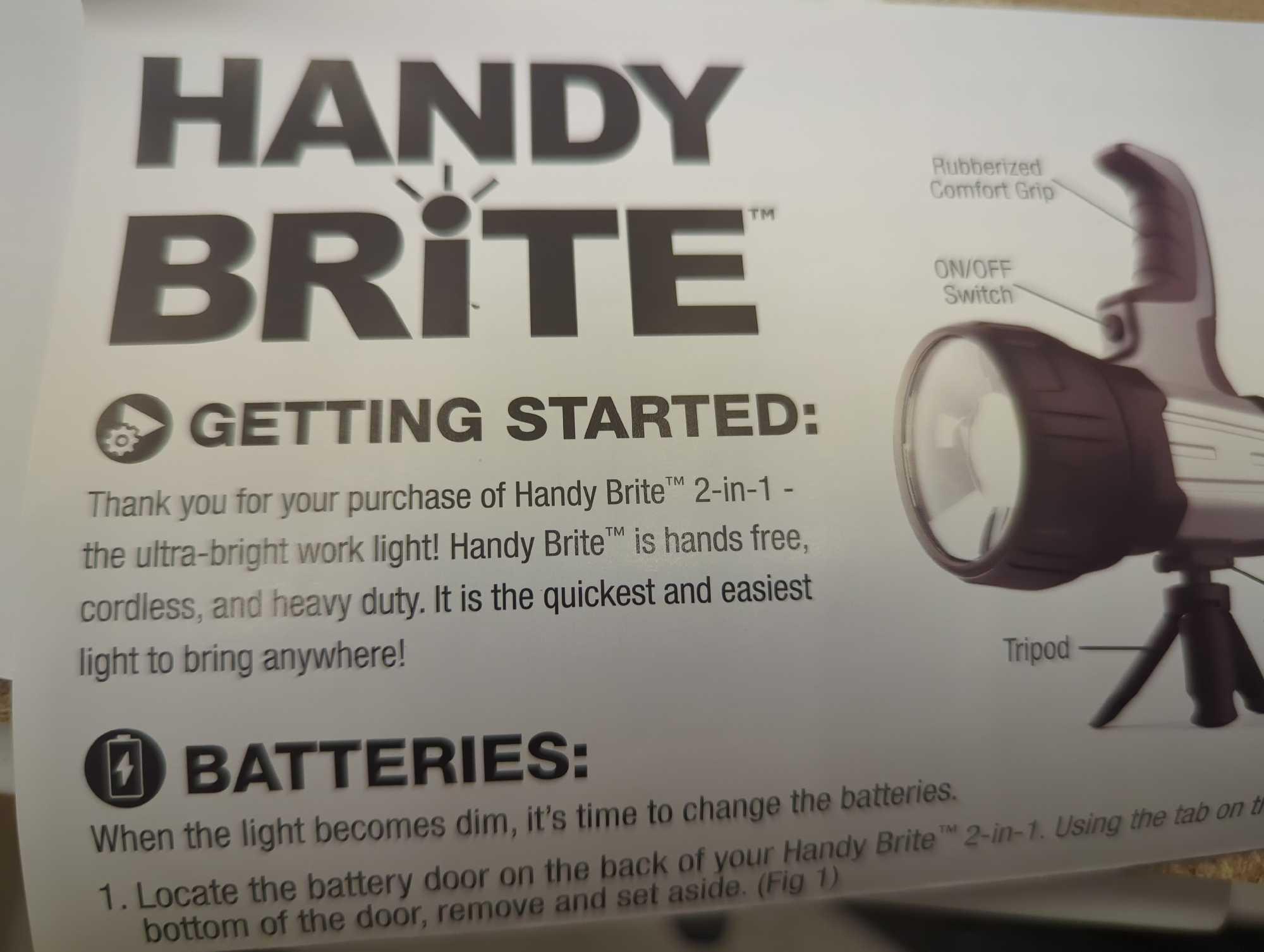 HANDY BRITE Ultra-Bright LED Cordless 2-in-1 Tripod Work Light, Retail Price $22, Appears to be New,