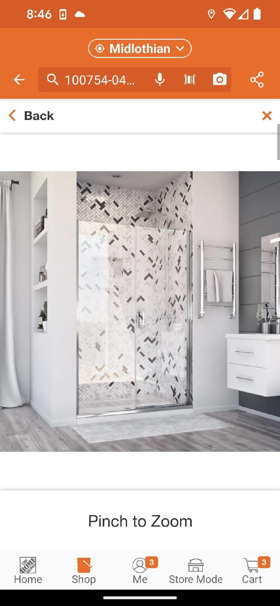 Holcam Distinctive Elite 46 in. W x 71.375 in. H Semi-Frameless Hinged Shower Door and Inline Panel