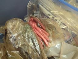 Large blue tote of fishing worm lures. Comes as is shown in photos. Appears to be used. 24"W x