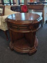 Old Style Classic Walnut Side Table with Faux Drawers and 4 Cubby Shelfs, Approximate Dimensions -