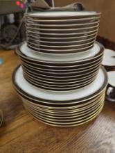 50 Piece Set of 1990s Noritake Ivory China Model 7274 Ivory & Ebony, Made in Japan, Is in Excellent