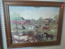 Framed Print of "Down on the Farm" by Martha Cahoon (1980), Approximate Dimensions - 28" x 22",