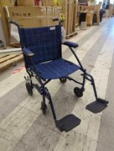 Drive Medical Fly Lite Ultra Lightweight Transport Wheelchair in Blue. Comes as is shown. Appears to