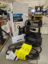 Everbilt 1/6 HP Plastic Submersible Utility Pump. Comes in open box as is shown in photos. Appears