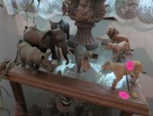 (DEN) LOT OF MINIATURE AFRICAN ANIMAL FIGURINES TO INCLUDE: ELEPHANTS, LIONS, RHINO, & A HIPPO.