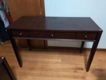 (BR2) CONTEMPORARY DARK STAINED WOOD COMPUTER/WRITING DESK WITH PULL OUT KEYBOARD TRAY & TWO SMALLER