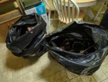 (KIT) LOT OF 2 BAGS OF MISCELLANEOUS ITEMS TO INCLUDE, PLACE MATS, WINE TOOL KIT, VHS TAPES,