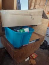 (GAR) LOT OF ASSORTED ITEMS IN CORNER TO INCLUDE: WOODEN TRUCK TOOLBOX, CRAFTSMAN 8 1/4" RADIAL SAW,