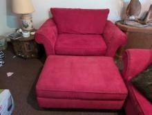 (DEN) CRAFTMASTERS FURNITURE CORPORATION CONTEMPORARY RED UPHOLSTERED OVERSIZED CHAIR & OTTOMAN SET.