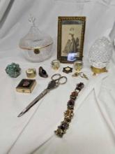 Misc Vintage Trinket lot. Includes Crystal Egg, Door handles, bracelets and much more.