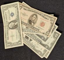 Lot of 7 bills. Includes (5) 1976 $2, 1957 $1 Silver Certificate and 1953 Red Seal $5.