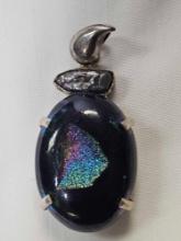 Sterling Silver Oval Natural Blue Druzzy Pendant. Marked 925. 16.7 grams....Measurement in pics.