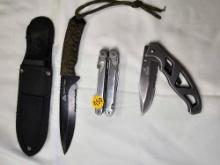Lot of 3 knives. Includes Leatherman Wave Multi Function knife, Gerber knife and Ozark Trail