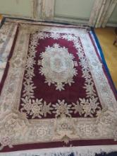 (DEN) HAND KNOTTED WOOL FRENCH STYLE FLORAL AREA RUG, APPROXIMATE DIMENSIONS - 9'5" L X 6' W,
