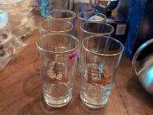 (DR) SET OF (6) VINTAGE GOLD SAILING SHIP DETAILED DRINKING GLASSES. EACH ONE SHOWS A DIFFERENT