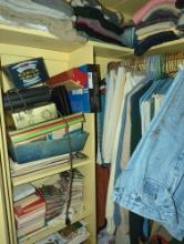 (MBR) CLOSET LOT OF ASSORTED ITEMS TO INCLUDE, MENS SHIRTS SIZE MEDIUM, MENS PANTS/JEANS SIZE
