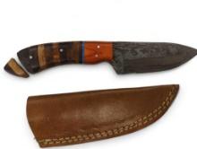 Handmade Damascus steel knives with custom wood, bone, horn or resin handles. The knives are made