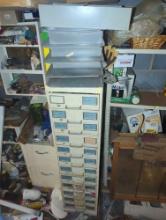 (GAR) LARGE LOT OF MISCELLANEOUS ITEMS TO INCLUDE, FILE CABINET. VARIOUS TYPES OF TOOLS, METAL FILE