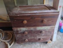 (GAR)Lot of 2 Items Including Old Style Farm House 3 Drawer Dresser, Contents of Dresser Included,
