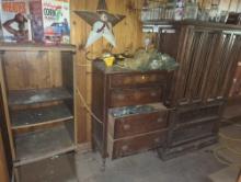 (BASH) Lot of Assorted Items Including Old Style Cuckoo Clocks, Canning Lids, Women's Armoire, ETC,