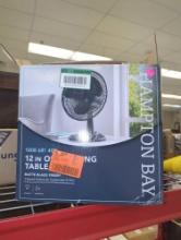 Hampton Bay 12 in. 3 Speed Oscillating Personal Desk Fan, Model TX-1204D, Retail Price $20, Appears