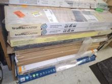 Pallet of Assorted Cases of Flooring Including TrafficMaster Lakeshore Pecan Stone 7 mm T x 7.6 in.