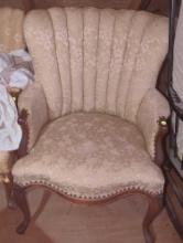 (GAR) Beige antique channel back chair. What You See in the Photos is Exactly what You Will Receive,