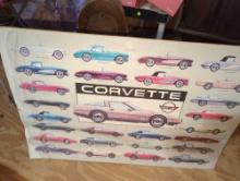 (GAR) LOT OF 2 ITEMS TO INCLUDE, A CORVETTE POSTER WITH AN ASSORTMENT OF YEARS AND MODELS OF THE