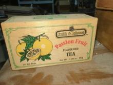 (GAR) LOT OF ASSORTED ITEMS TO INCLUDE, SMITH AND JOHNSON PASSION FRUIT FLAVORED TEA WOODEN CRATE
